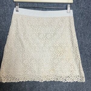 Bohemian Loft Lace Mini Skirt Size 6 Off White 100% Cotton Scalloped Hem 331680